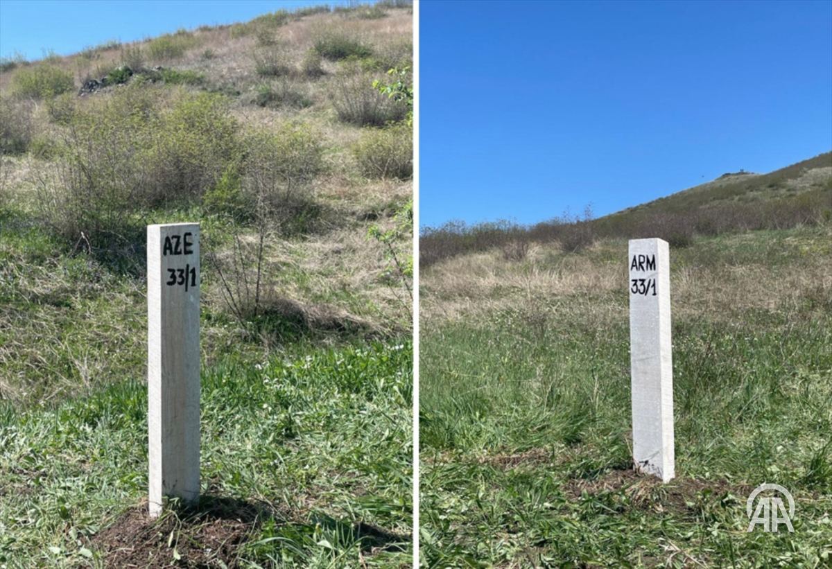 اولین سنگ مرزی در مرز آذربایجان و ارمنستان گذاشته شد   عکس